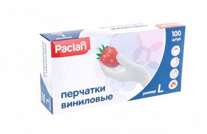 Паклан перчатки виниловые 100шт/уп (L)