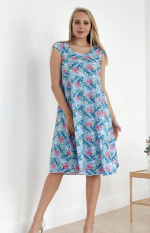 Женское платье П-8-БГ (Бабочки на голубом)