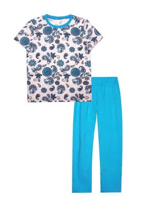 17614 Пижама: футболка, штаны "Голубые китайские огурцы" женская