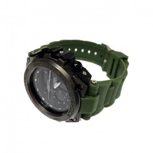 Мужские часы G-Shok с ремешком чёрного  оливкового цвета.