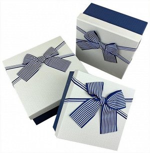 Набор подарочных коробок КВАДРАТ 3в1 "Синие с полосатым бантом"