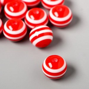Набор бусин для творчества пластик "Красно-белый полосатый шарик" набор 15 шт 1,4х1,4х1,4 см   53737