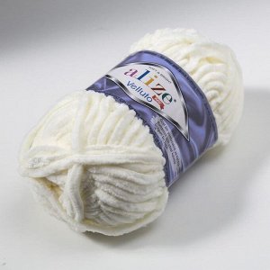 Плюшевая пряжа для вязания спицами, крючком ALIZE, Velluto, 100% микрополиэстер, 68 м/100 г, (62 молочный)