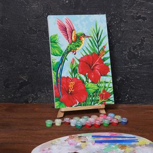 Картина по номерам на холсте с подрамником «Птица на цветущей ветке» 20х30 см