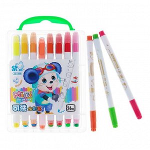 Фломастеры, 24 цвета, в пластиковом пенале с ручкой, вентилируемый колпачок, «Мышка»