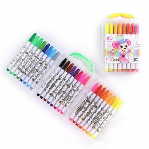 Фломастеры, 24 цвета, в пластиковом пенале с ручкой, вентилируемый колпачок, «Мышка»