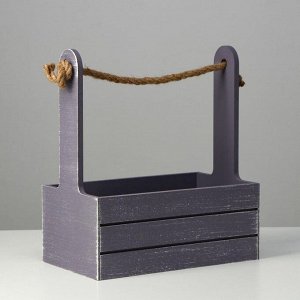 Кашпо для цветов «Прованс», 30x15x25.5 см, деревянное, ручка - канат, серое