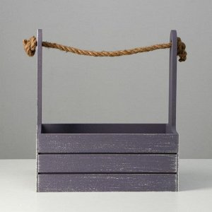 Кашпо для цветов «Прованс», 30x15x25.5 см, деревянное, ручка - канат, серое