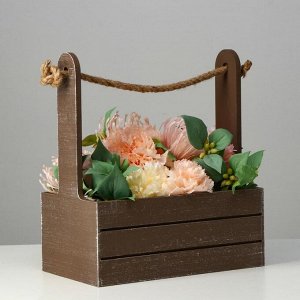 Дарим красиво Кашпо деревянное 25.5x15x30 см &quot;Прованс&quot;, ручка канат, коричневый