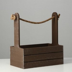 Дарим красиво Кашпо деревянное 25.5x15x30 см &quot;Прованс&quot;, ручка канат, коричневый
