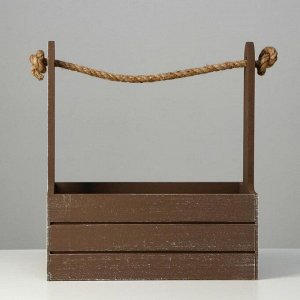 Дарим красиво Кашпо деревянное 25.5x15x30 см &quot;Прованс&quot;, ручка канат, коричневый