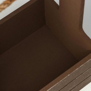 Дарим красиво Кашпо деревянное 25.5x15x30 см &quot;Прованс&quot;, ручка канат, коричневый