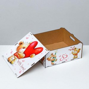 Подарочный ящик "Люблю тебя, мишка с сердцем", разноцветный, 33*29*14 см