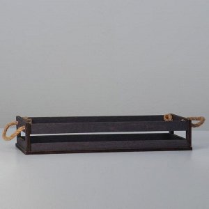 Кашпо деревянное 34.5*12.5*6.5 см, реечное, ручка верёвка, чёрный