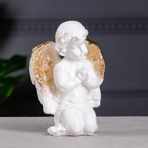 Статуэтка "Ангел Георгий", молится, белая, золотистый декор, 16 см