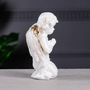 Статуэтка "Ангел Георгий", молится, белая, золотистый декор, 16 см