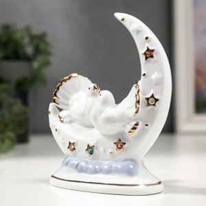 Сувенир керамика "Белые голуби с месяцем" с золотом, стразы 12 см