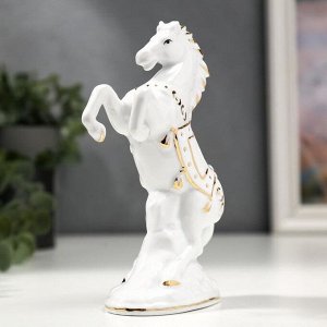 Сувенир керамика "Белый конь на дыбах" с золотом, стразы 15 см