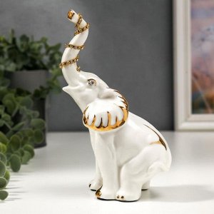 Сувенир керамика "Белый слон" с золотом, стразы 17,5 см