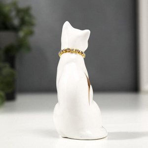 Сувенир керамика "Белая кошечка с ожерельем" с золотом, стразы 9,5 см