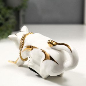 Сувенир керамика "Кошка бело-золотистая с цепочкой из страз" 17 см