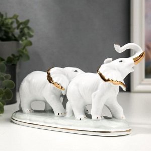 Сувенир керамика "Семейство слонов" белый с золотом 21.5 см