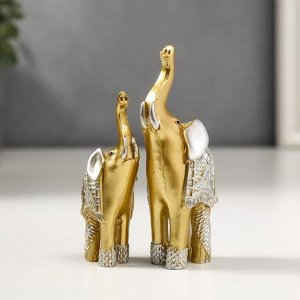 Сувенир полистоун "Два золотых слона в серебристой попоне" набор 2 шт 11х8х3,2 см
