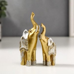 Сувенир полистоун "Два золотых слона в серебристой попоне" набор 2 шт 11х8х3,2 см