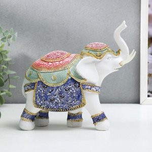 Сувенир полистоун "Индийский слон в цветной попоне с узорами" 19,5х19,5х7,8 см