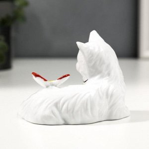 Сувенир керамика "Котёнок с бабочкой со стразами" белый с золотом 11,2 см