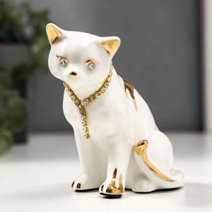 Фигурка керамика «Белая кошечка с ожерельем», с золотом, стразы, 10.2 см