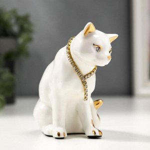 Фигурка керамика «Белая кошечка с ожерельем», с золотом, стразы, 10.2 см