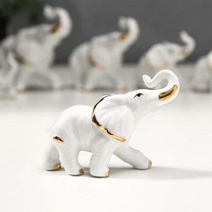 Сувенир керамика "Семь белых слонов" с золотом набор 7 шт 10 см