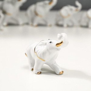Сувенир керамика "Семь белых слонов" с золотом набор 7 шт 10 см