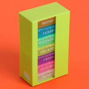 ONLITOP Таблетница-органайзер «Неделька», английские буквы, 7 контейнеров по 3 секции, разноцветный