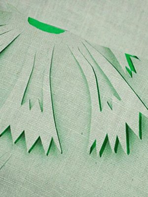 Фототюль под лён Цветок оригами зеленый