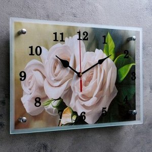 Часы настенные, серия: Цветы, "Белые розы" микс 25х35см