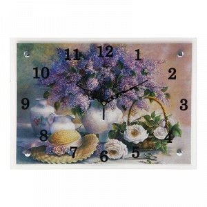 Часы настенные, серия: Цветы, "Сирень в вазе", 25х35 см, микс