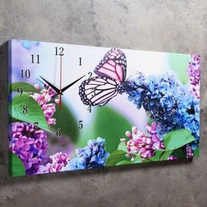 Часы настенные, серия: Цветы, на холсте "Сирень и бабочка", 40х76 см, микс