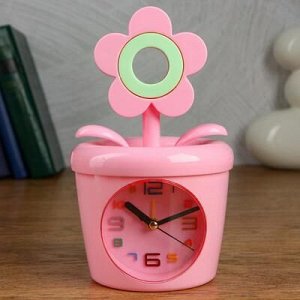 Будильник-копилка детский "Цветок" 11х20 см, дискретный ход, розовая