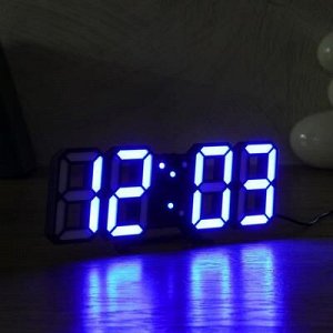 Часы-будильник электронные "Цифры", цифры синие, с термометром, черные, 23х9.5х3 см