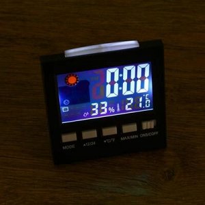 Часы настольные электронные: календарь, будильник, термометр, гигрометр 2 ААА, 9.2х4х9.5 см 521966