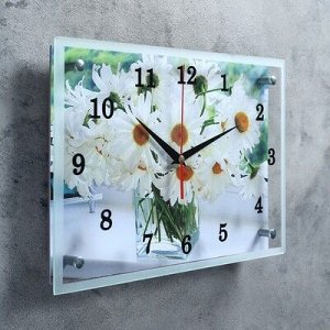 Часы настенные, серия: Цветы, "Ромашки в прозрачной вазе"25х35 см, микс