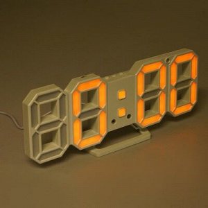 Часы-будильник электронные "Цифры", цифры оранжевые, с термометром, белые, 23х9.5х3 см