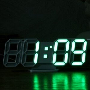 Часы-будильник электронные "Цифры", цифры зеленые, с термометром, белые, 23х9.5х3 см