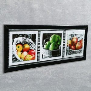 Часы-картина настенные, серия: Кухня, "Яблочный микс", 35х100 см, микс