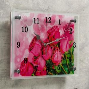 Часы настенные, серия: Цветы, "Розовые розы", 25х35 см, микс