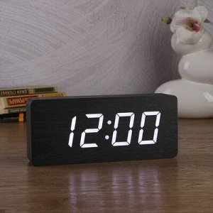 Часы-будильник электронные, с термометром, белые цифры, 21х9х5 см