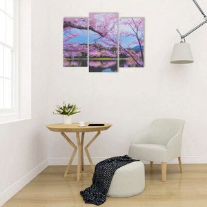 Модульная картина "Сакура над рекой" 25*50 - 2 части, 30*60, 60*80 см