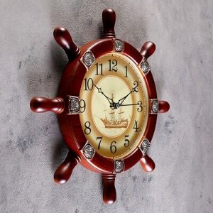 Часы настенные, серия: Море, "Штурвал", коричневый, d=35 см